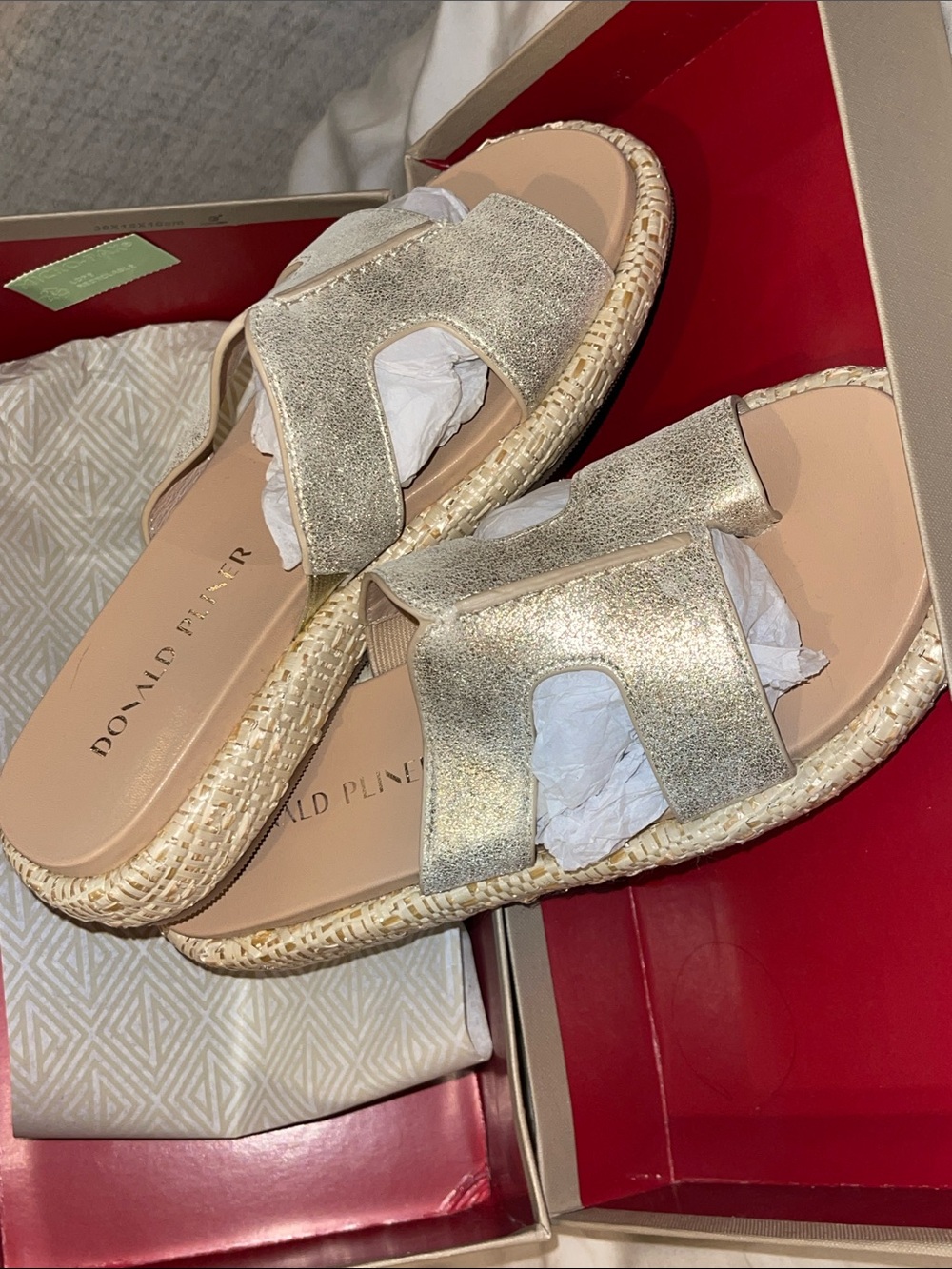 Donald J. Pliner Metallic Gold Leather Espadrille Slide Sandals
